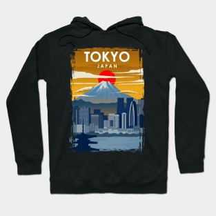 Japan Tokyo Mount Fuji Cityscape Vintage Minimal Travel Poster Hoodie